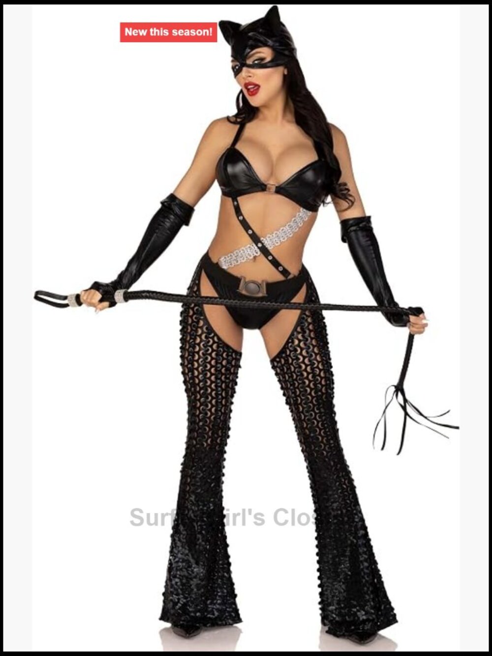3pc Mistress Kitty Halloween Costume Womens Padded Bodysuit Cat Ear Cap Gloves
